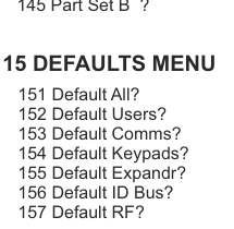 15 Defaults Menu sub-menu structure