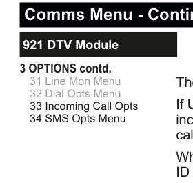 DTV Module options continued menu tree