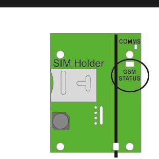 GSM-Q module showing COMMS and GSM STATUS LEDs