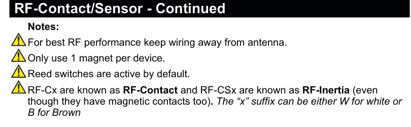 Notes and warnings for RF-Contact/Sensor
