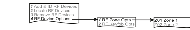 RF Device Options — sub-menu and zone selection