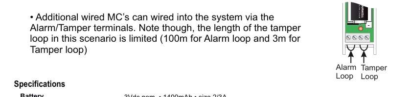Wired MC connection via Alarm/Tamper terminals
